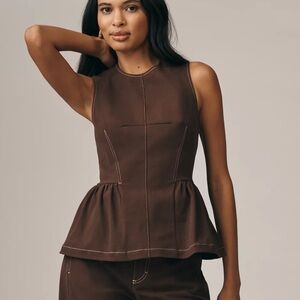 Anthropologie Maeve Crew-Neck Peplum Tank Top in Brown